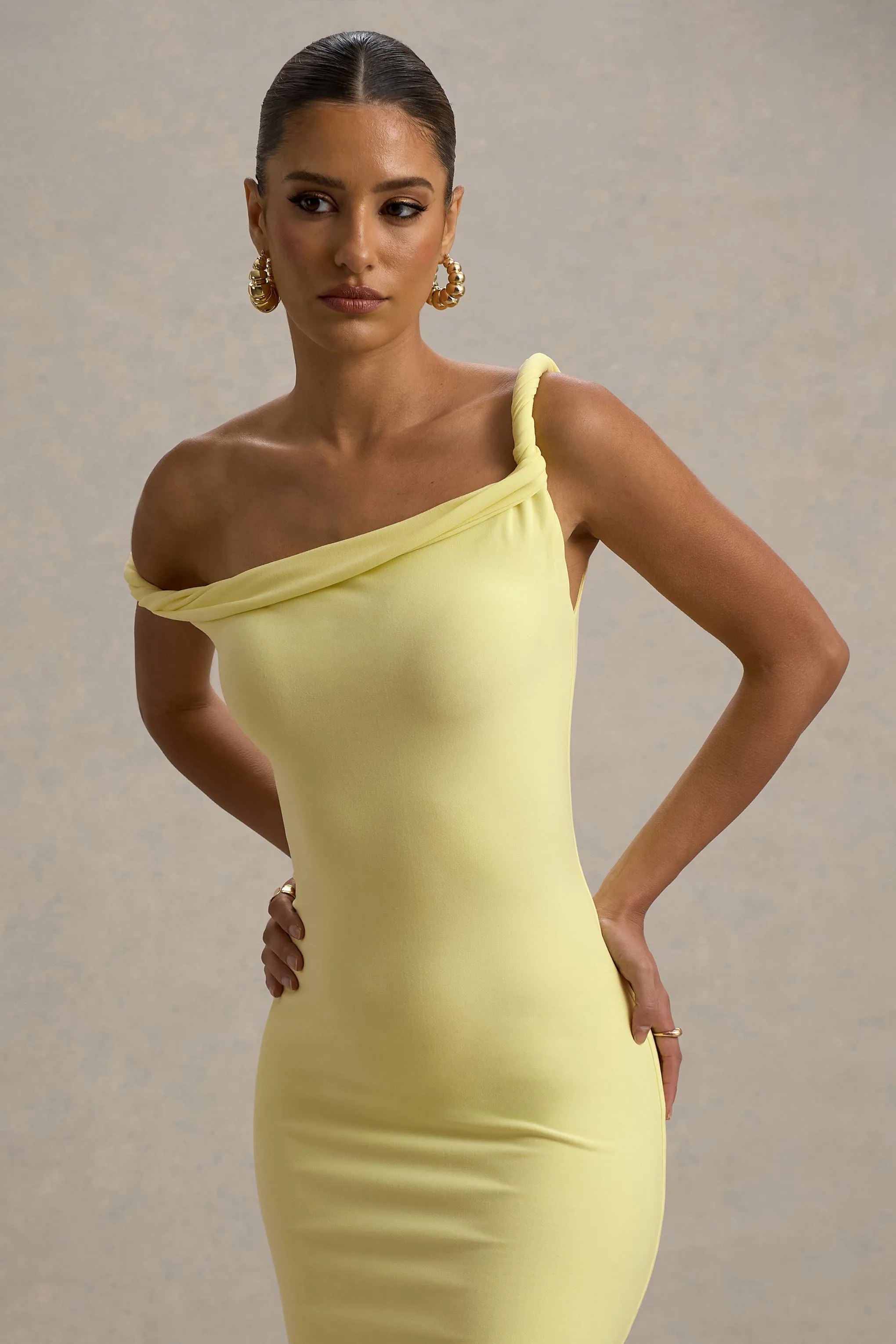 Salome | Lemon Twisted Asymmetric Midi Dress sold by Club L London product image thumbnail 3