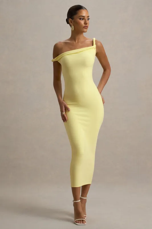 Salome | Lemon Twisted Asymmetric Midi Dress sold by Club L London
