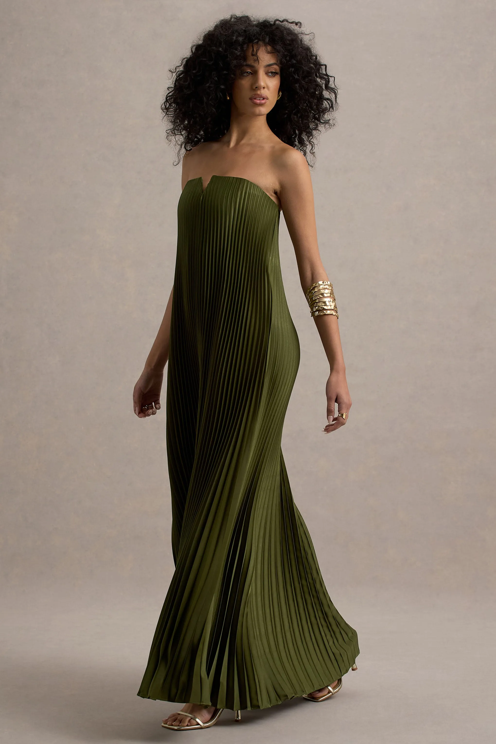 Bergamot | Olive Satin Sweetheart Maxi Dress sold by Club L London product image thumbnail 4