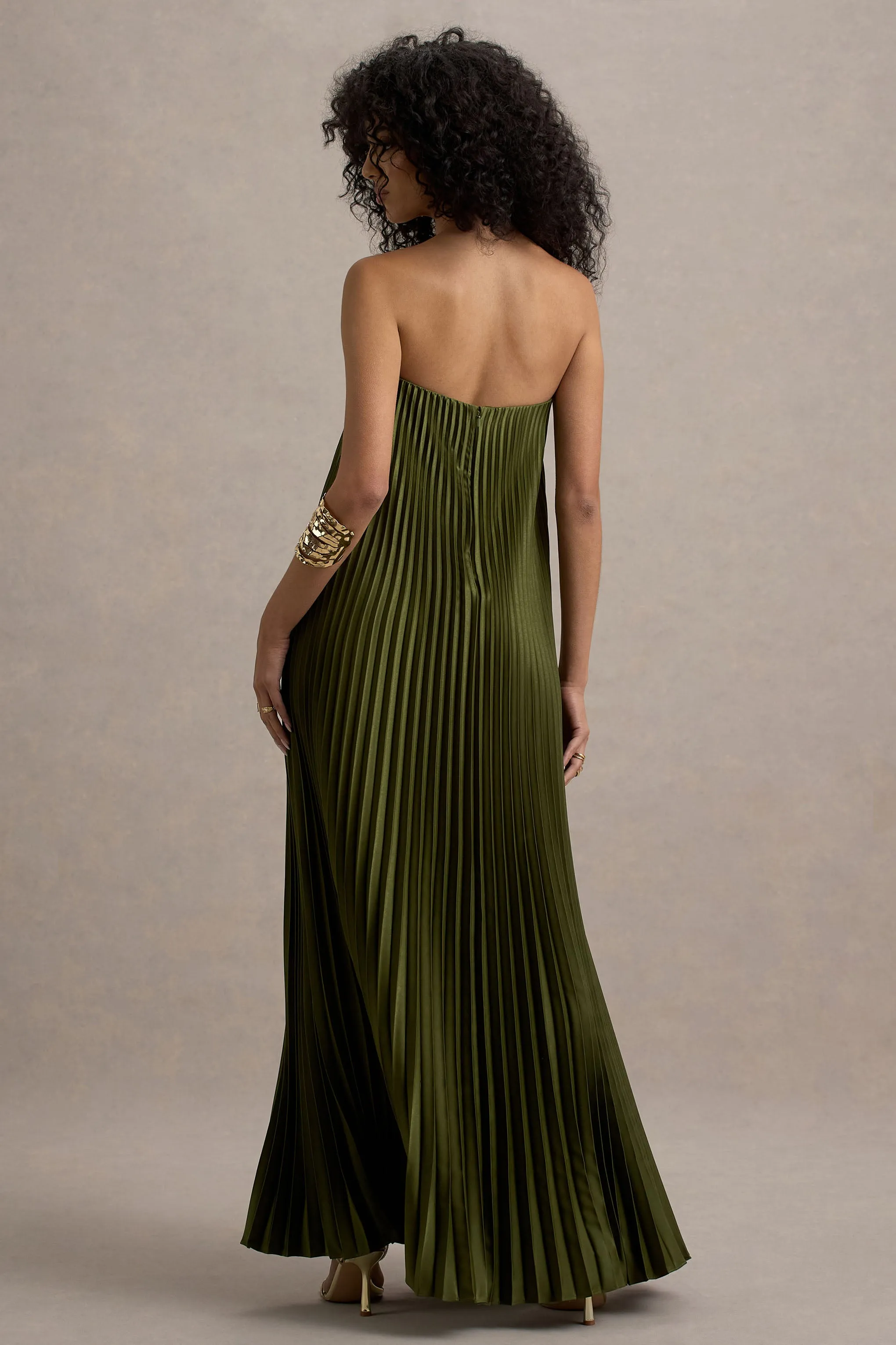Bergamot | Olive Satin Sweetheart Maxi Dress sold by Club L London product image thumbnail 2
