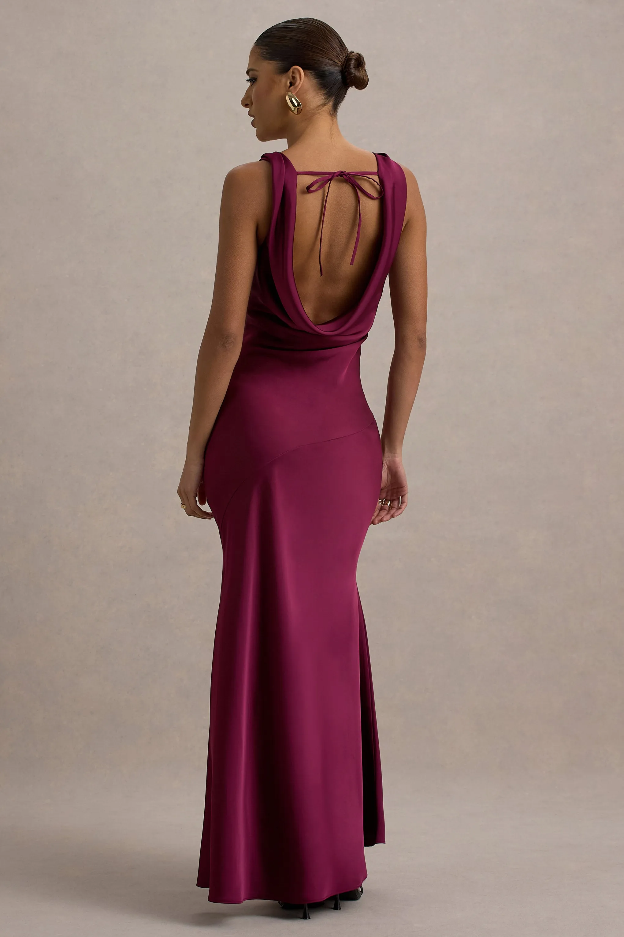 Alesso | Burgundy Satin Cowl-Neck Maxi Dress sold by Club L London product image thumbnail 2