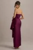 Loz | Burgundy Satin Bandeau Draped Maxi Dress sold by Club L London