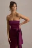Loz | Burgundy Satin Bandeau Draped Maxi Dress sold by Club L London