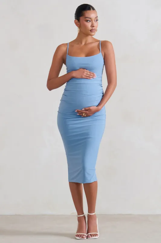 Raquel | Powder Blue Maternity Cami Midi Dress With Split sold by Club L London