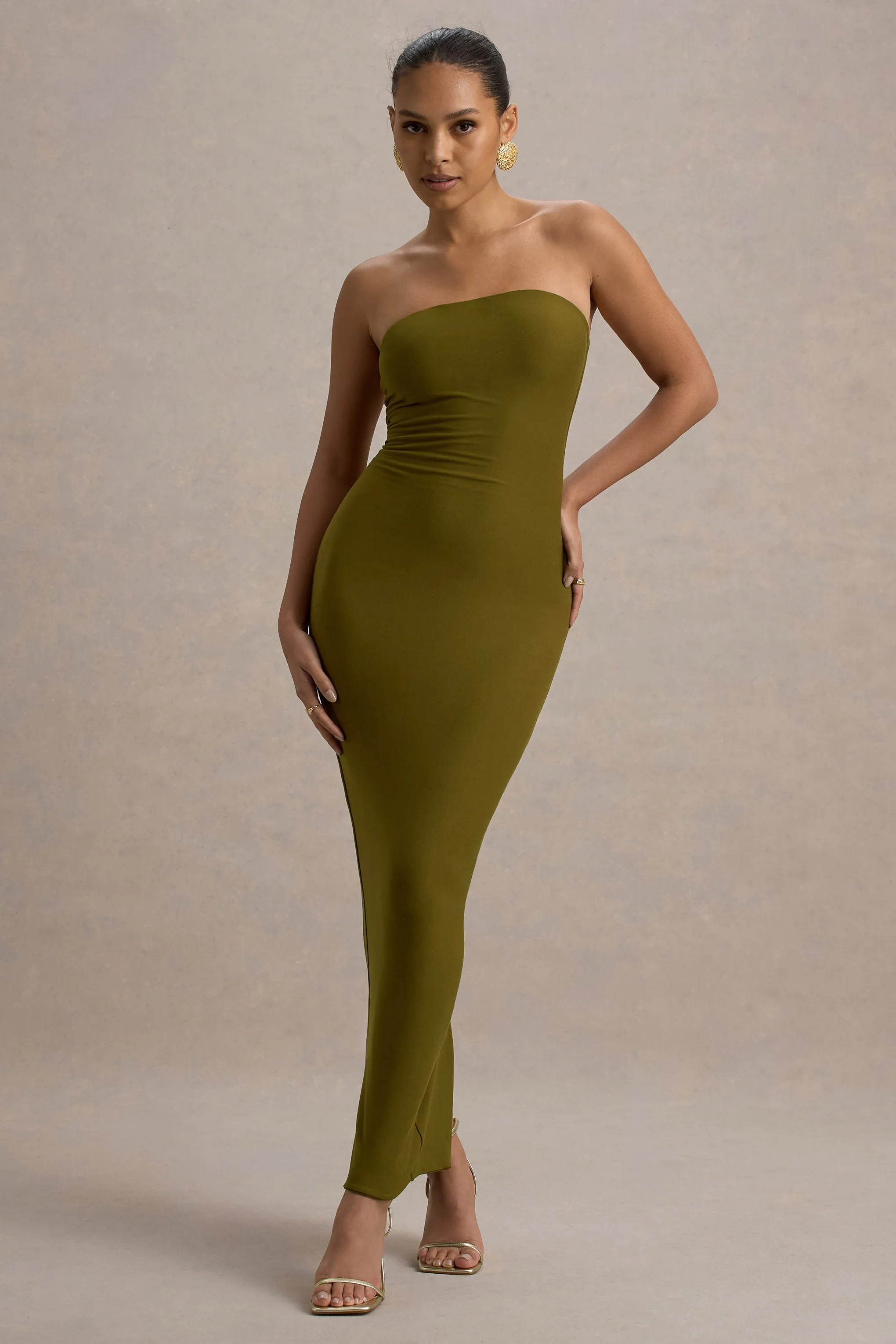 Angelie | Green Bandeau Bodycon Maxi Dress sold by Club L London
