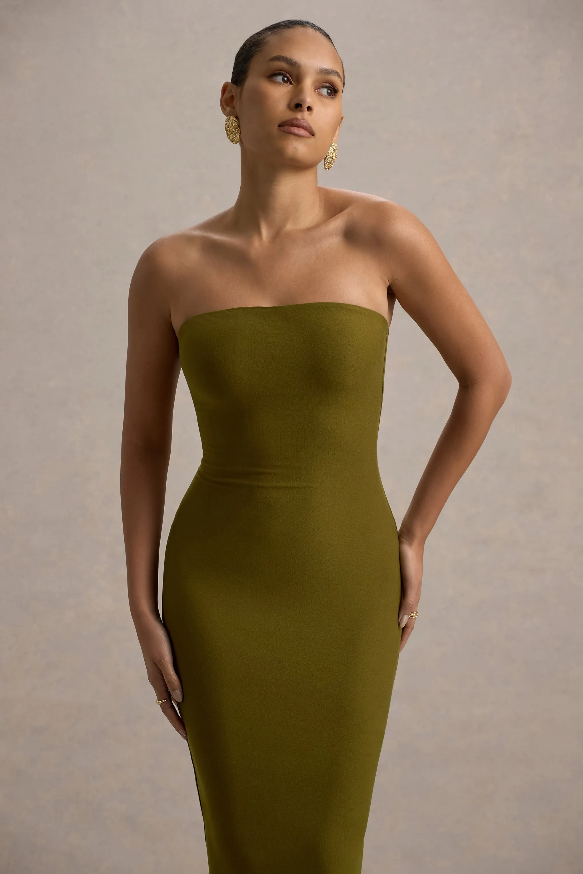 Angelie | Green Bandeau Bodycon Maxi Dress sold by Club L London product image thumbnail 3