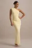 Dalarie | Lemon One-Shoulder Gathered Maxi Dress sold by Club L London