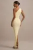 Dalarie | Lemon One-Shoulder Gathered Maxi Dress sold by Club L London