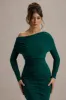 Sinclair | Bottle Green Ruched One-Shoulder Bodycon Midi Dress sold by Club L London