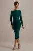 Sinclair | Bottle Green Ruched One-Shoulder Bodycon Midi Dress sold by Club L London