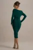 Sinclair | Bottle Green Ruched One-Shoulder Bodycon Midi Dress sold by Club L London