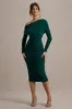 Sinclair | Bottle Green Ruched One-Shoulder Bodycon Midi Dress sold by Club L London