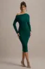 Sinclair | Bottle Green Ruched One-Shoulder Bodycon Midi Dress sold by Club L London