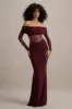 Ismeralda | Burgundy Mesh Ruched Bardot Maxi Dress sold by Club L London