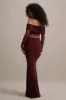 Ismeralda | Burgundy Mesh Ruched Bardot Maxi Dress sold by Club L London