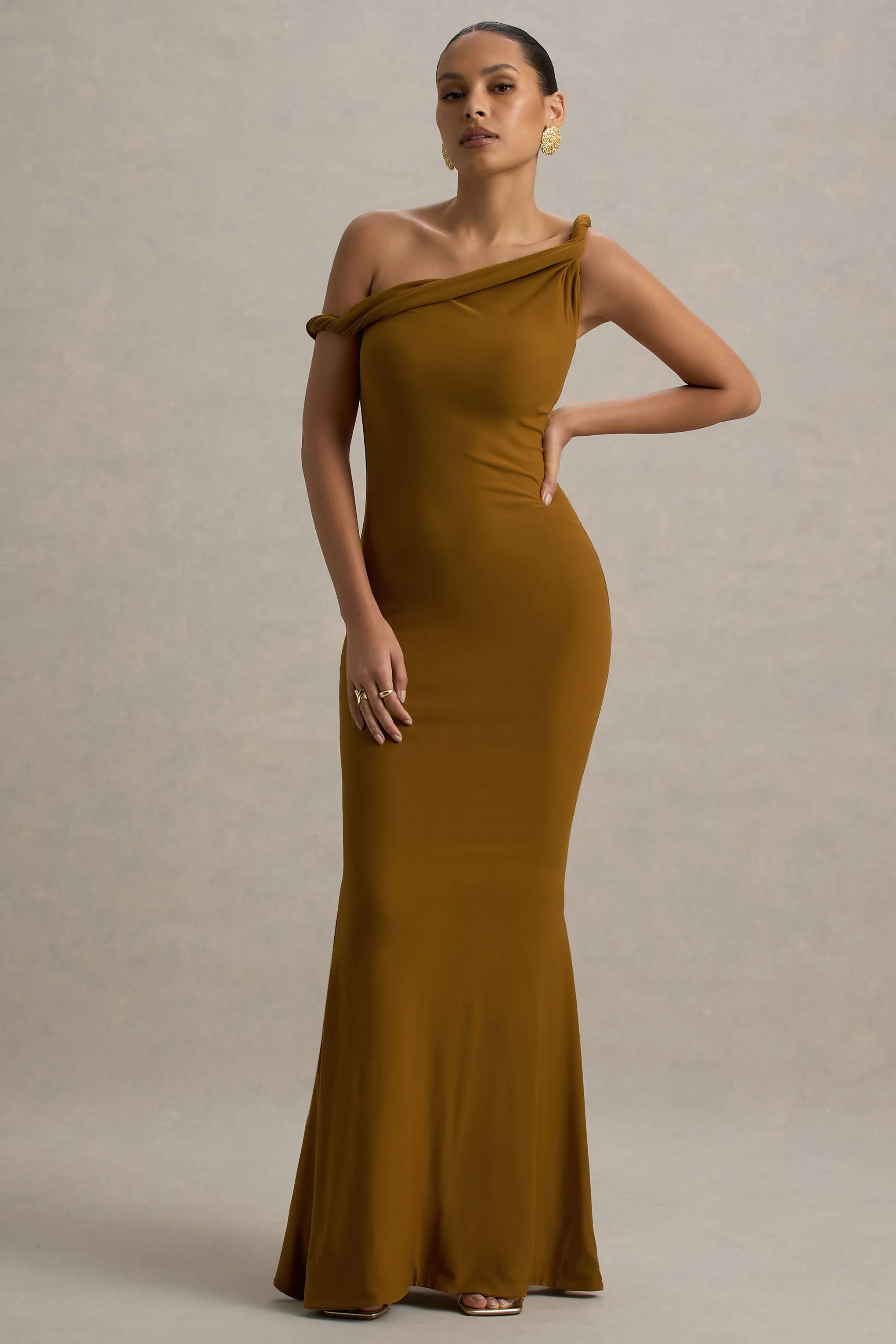 Lita | Golden Brown Twisted Asymmetric Maxi Dress sold by Club L London product image thumbnail 5