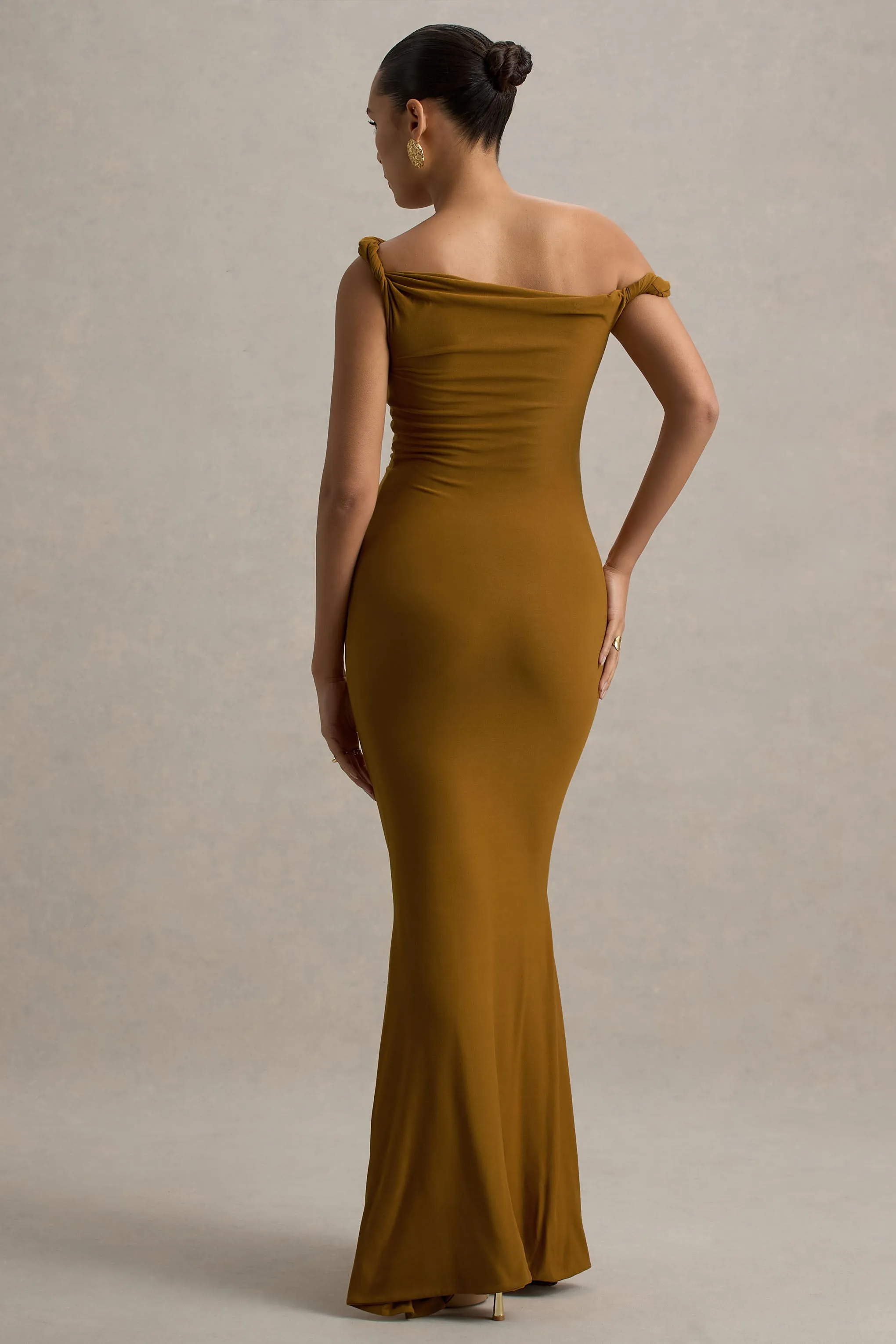 Lita | Golden Brown Twisted Asymmetric Maxi Dress sold by Club L London product image thumbnail 2
