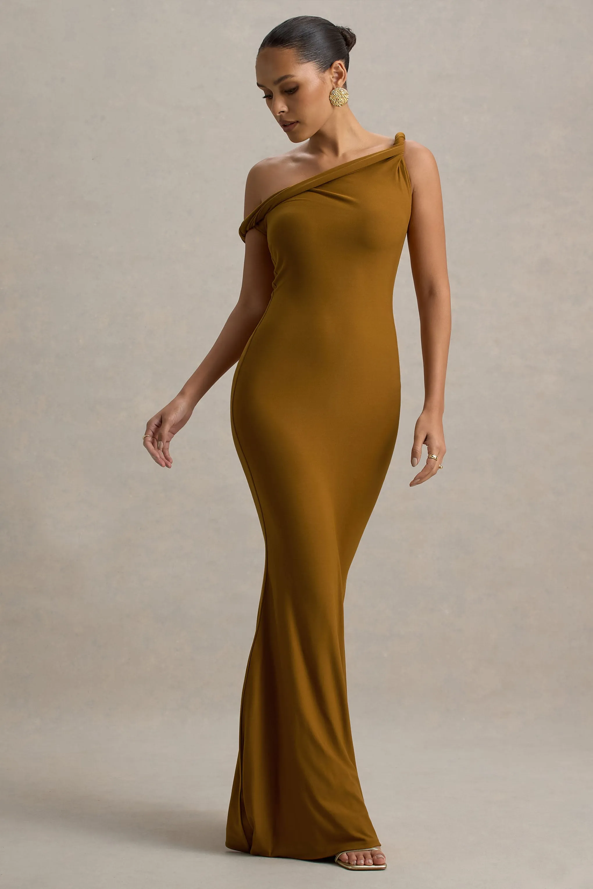 Lita | Golden Brown Twisted Asymmetric Maxi Dress sold by Club L London product image thumbnail 4