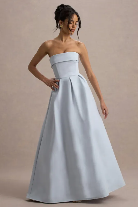 Maddalena | Powder Blue Bandeau Skater Maxi Dress sold by Club L London