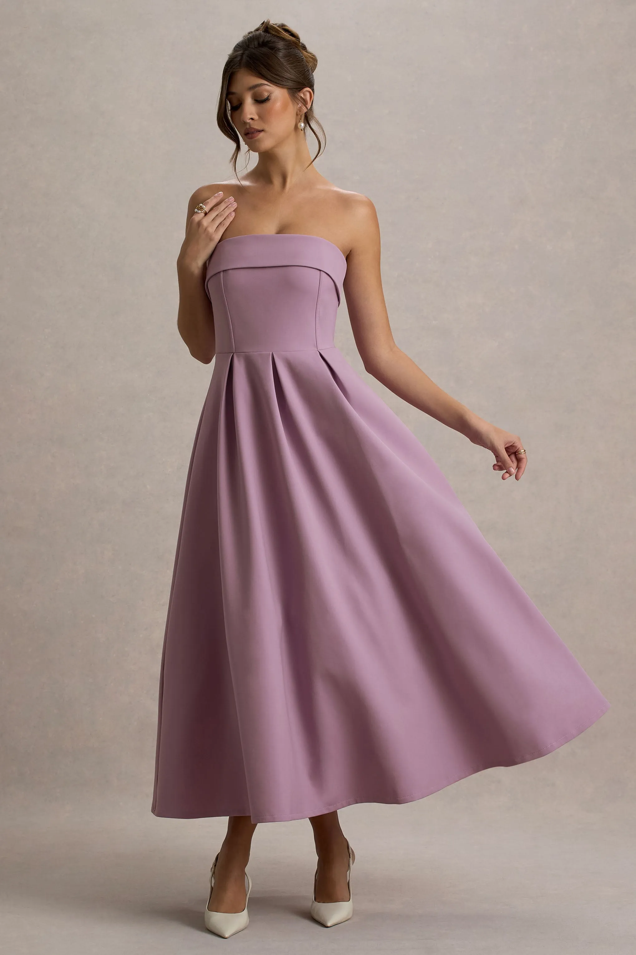 Annalise | Lilac Bandeau Skater Midi Dress sold by Club L London