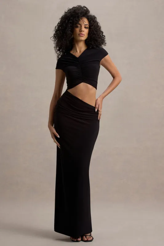 Pia | Black Short-Sleeve Maxi Dress With Cut-Out sold by Club L London