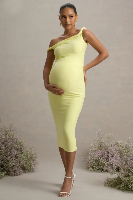 Salome | Lemon Twisted Asymmetric Maternity Midi Dress sold by Club L London