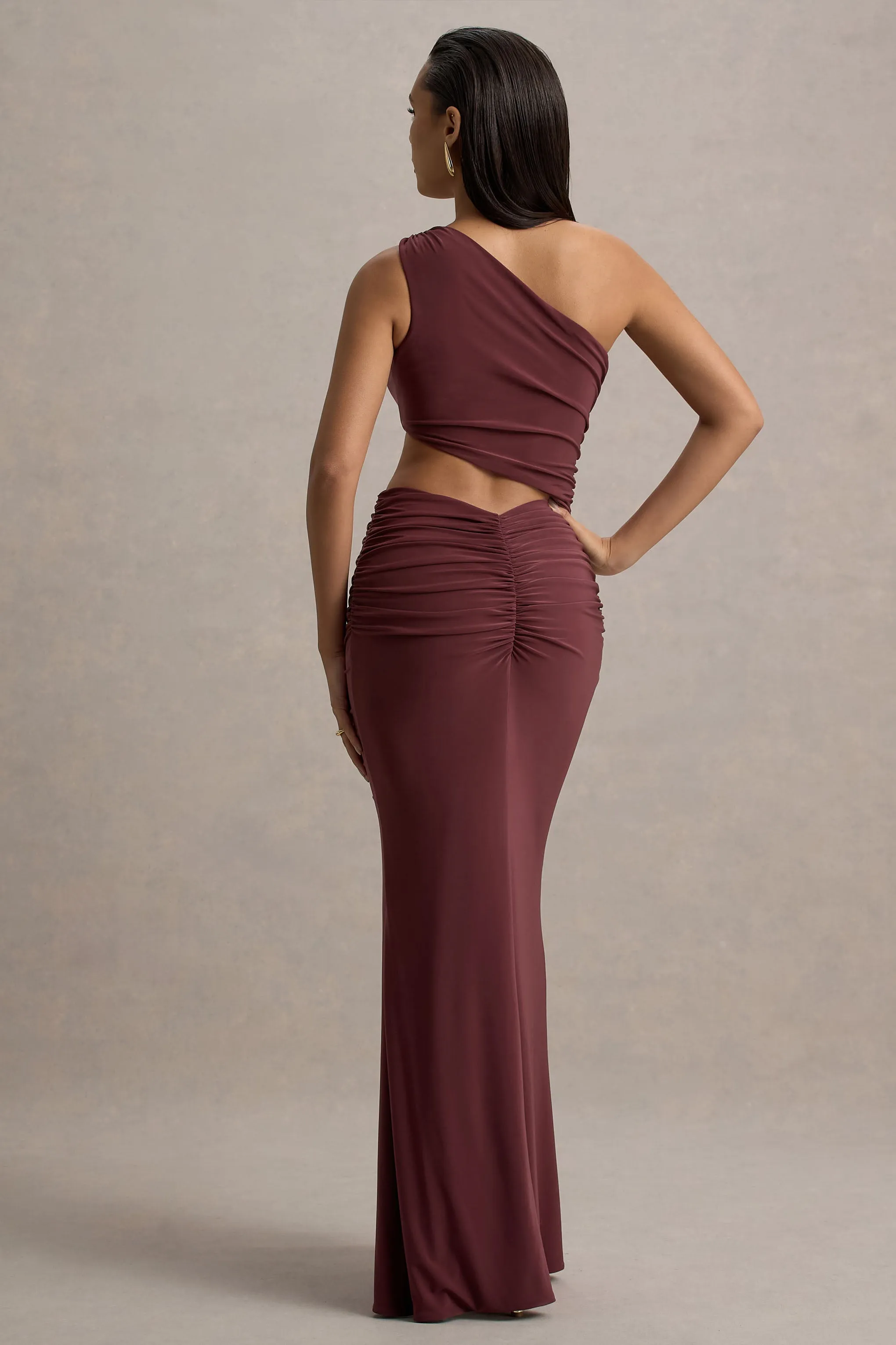 Sena | Burgundy Asymmetric Maxi Dress With Cut Out Details sold by Club L London product image thumbnail 2
