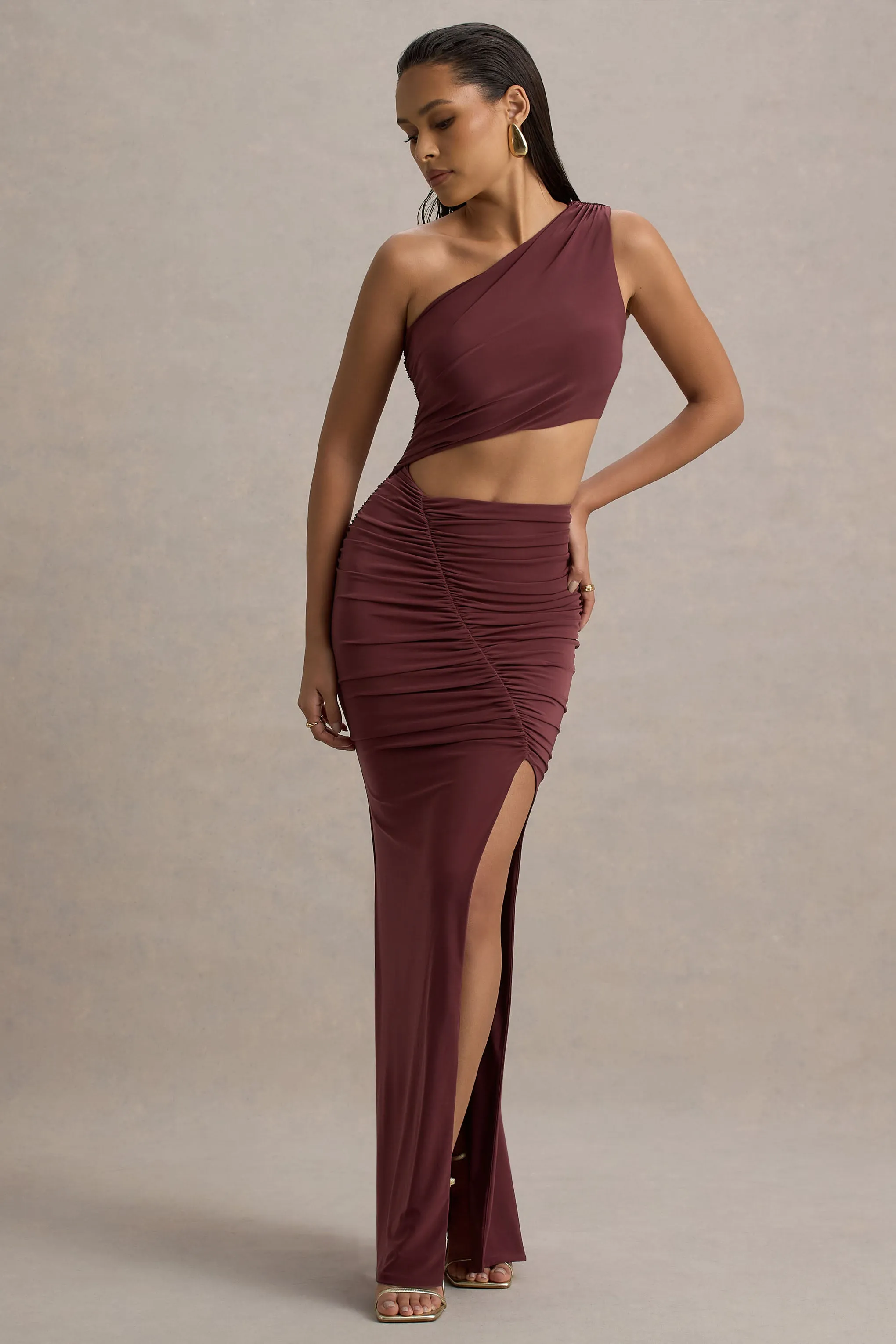 Sena | Burgundy Asymmetric Maxi Dress With Cut Out Details sold by Club L London product image thumbnail 5
