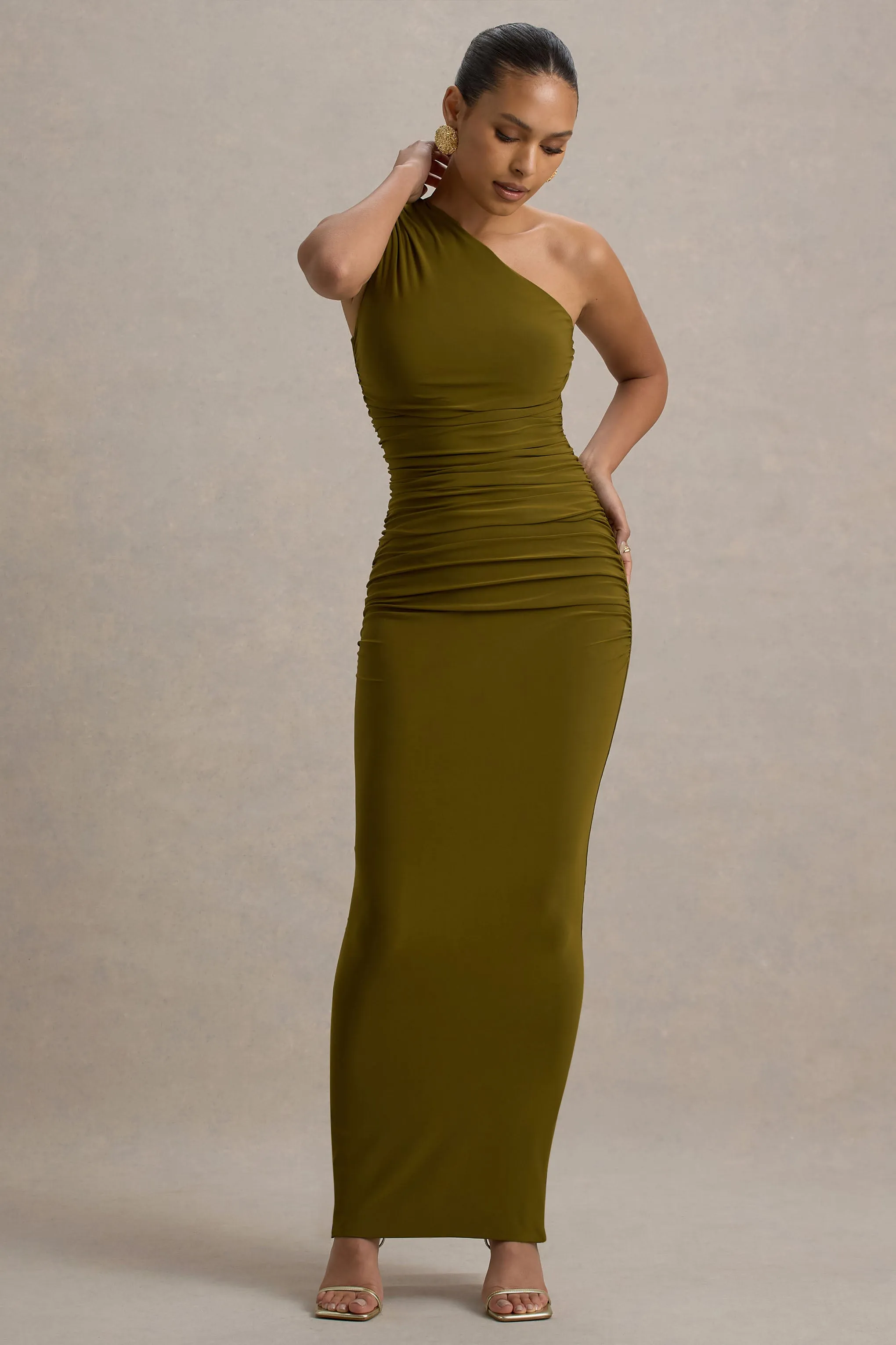 Dalarie | Green One-Shoulder Gathered Maxi Dress sold by Club L London product image thumbnail 4