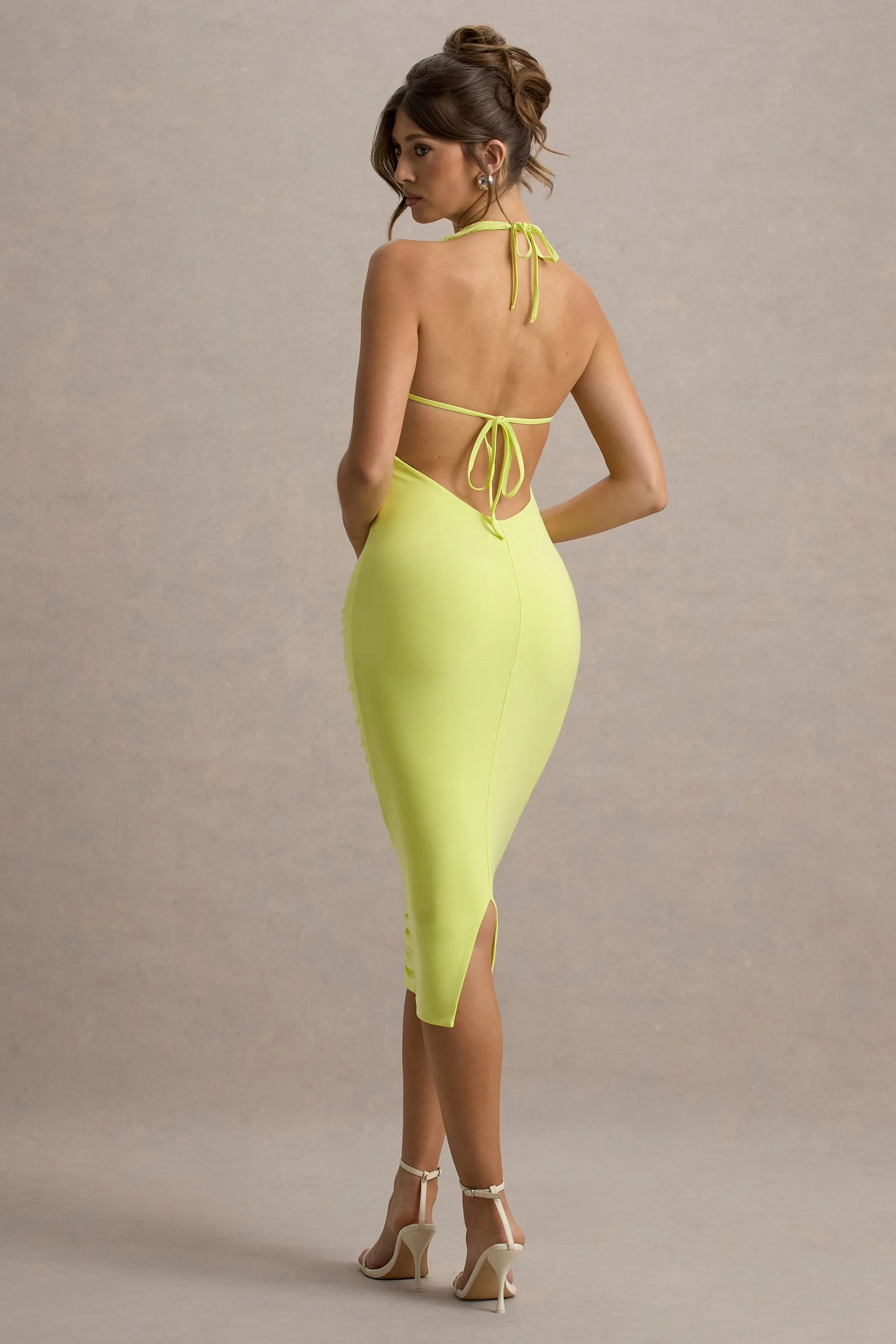 Anaisa | Lime Green Plunge Halter-Neck Midi Dress sold by Club L London product image thumbnail 2