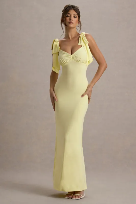 Evanna | Lemon V-Neck Maxi Dress With Bow Straps sold by Club L London