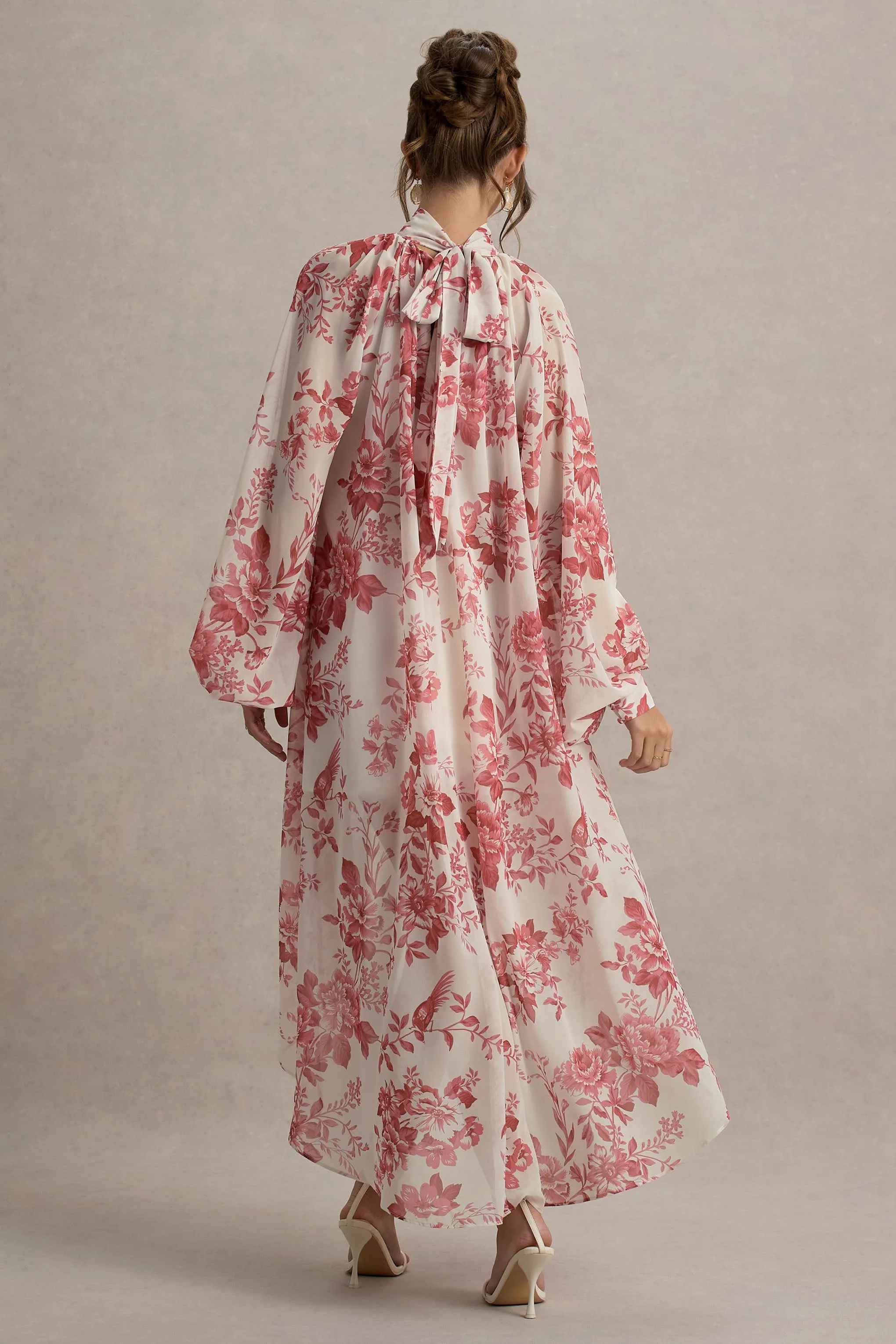 Delphia | Pink Porcelain Print High-Neck Maxi Dress With High-Low Hem sold by Club L London product image thumbnail 2