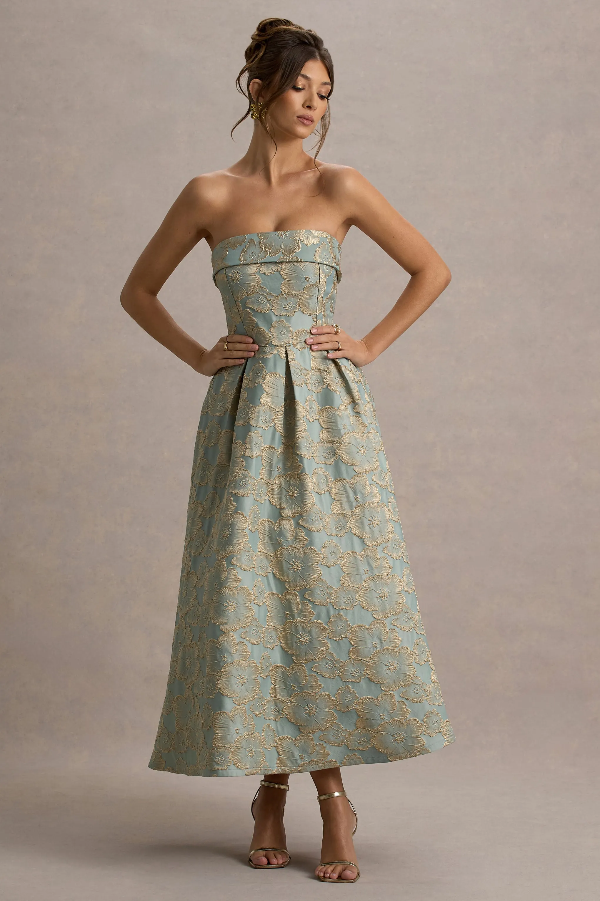 Zuma | Light Blue Jacquard Strapless Midi Dress sold by Club L London product image thumbnail 4