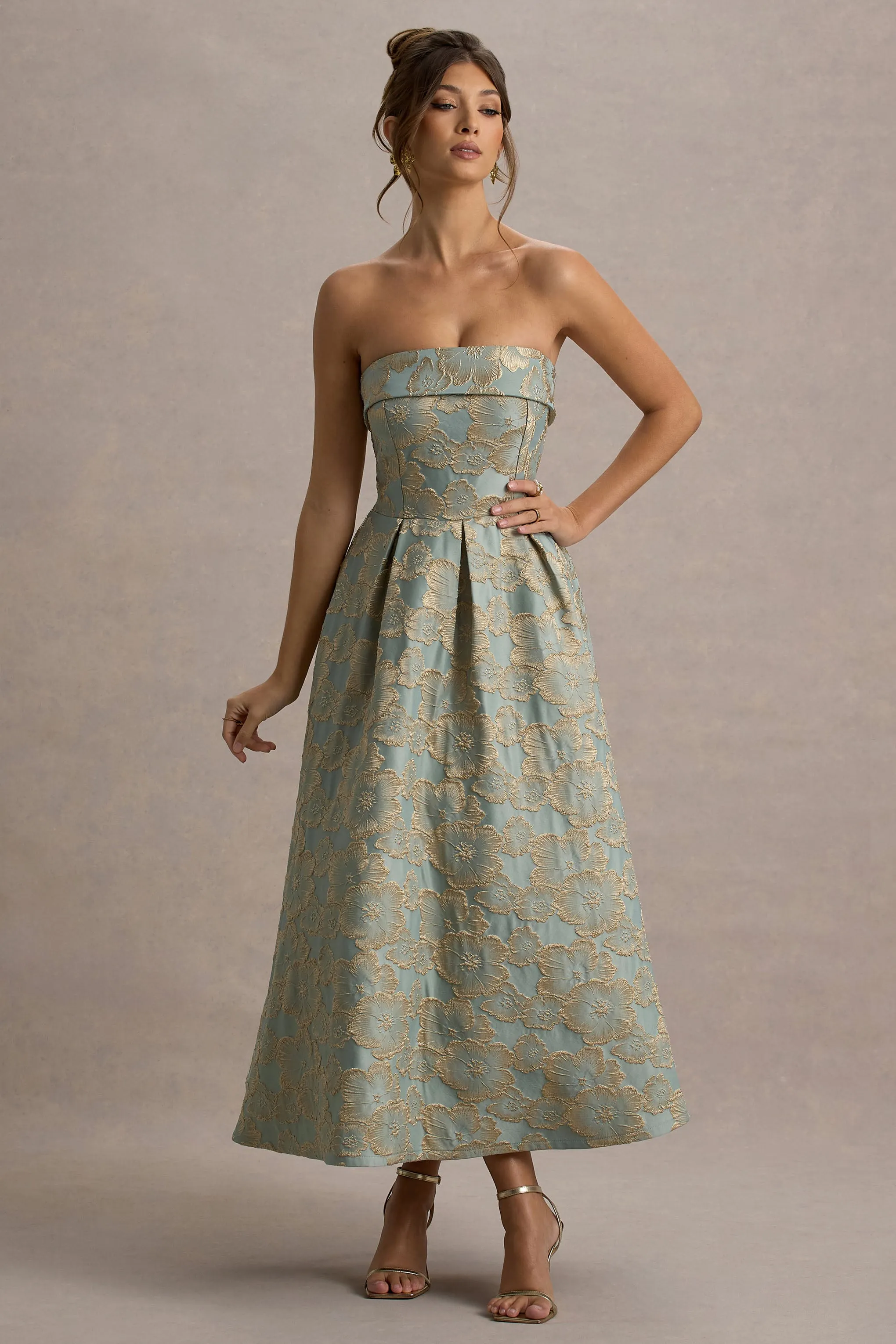 Zuma | Light Blue Jacquard Strapless Midi Dress sold by Club L London product image thumbnail 5