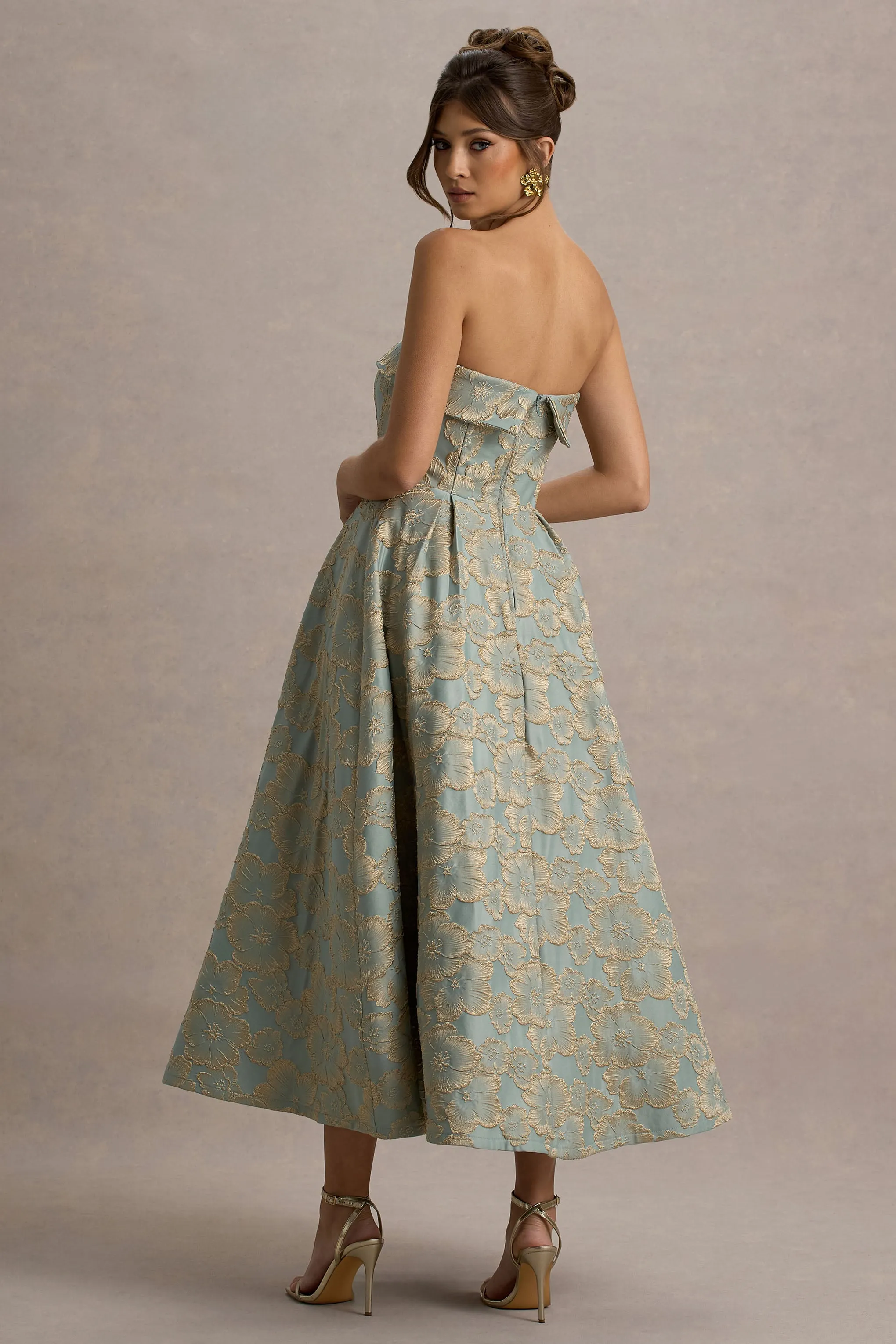 Zuma | Light Blue Jacquard Strapless Midi Dress sold by Club L London product image thumbnail 2