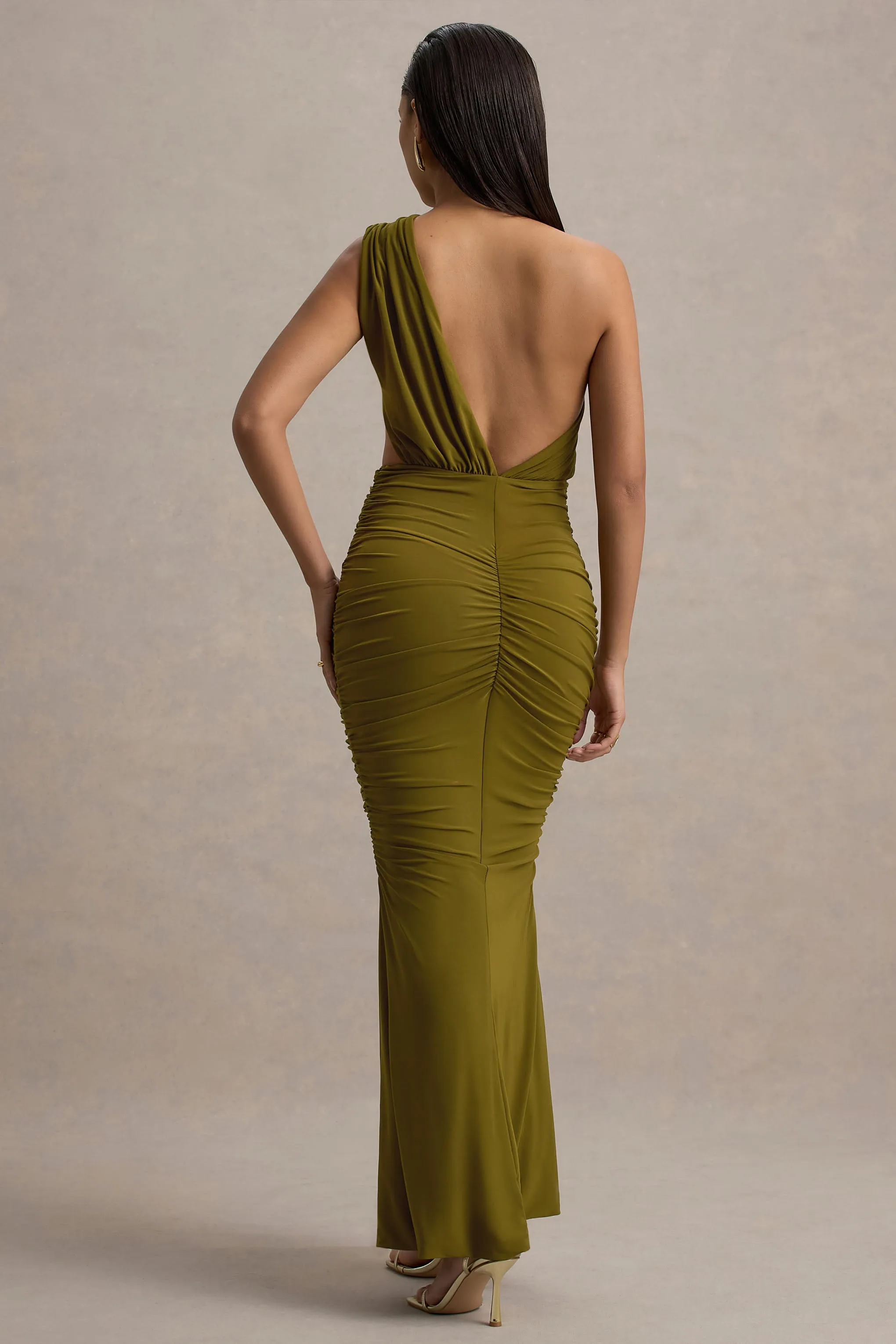 Beline | Green One-Shoulder Cut-Out Maxi Dress With Drape sold by Club L London product image thumbnail 2