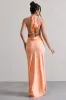 Priero | Peach Cowl Halter-Neck Open Back Maxi Dress sold by Club L London