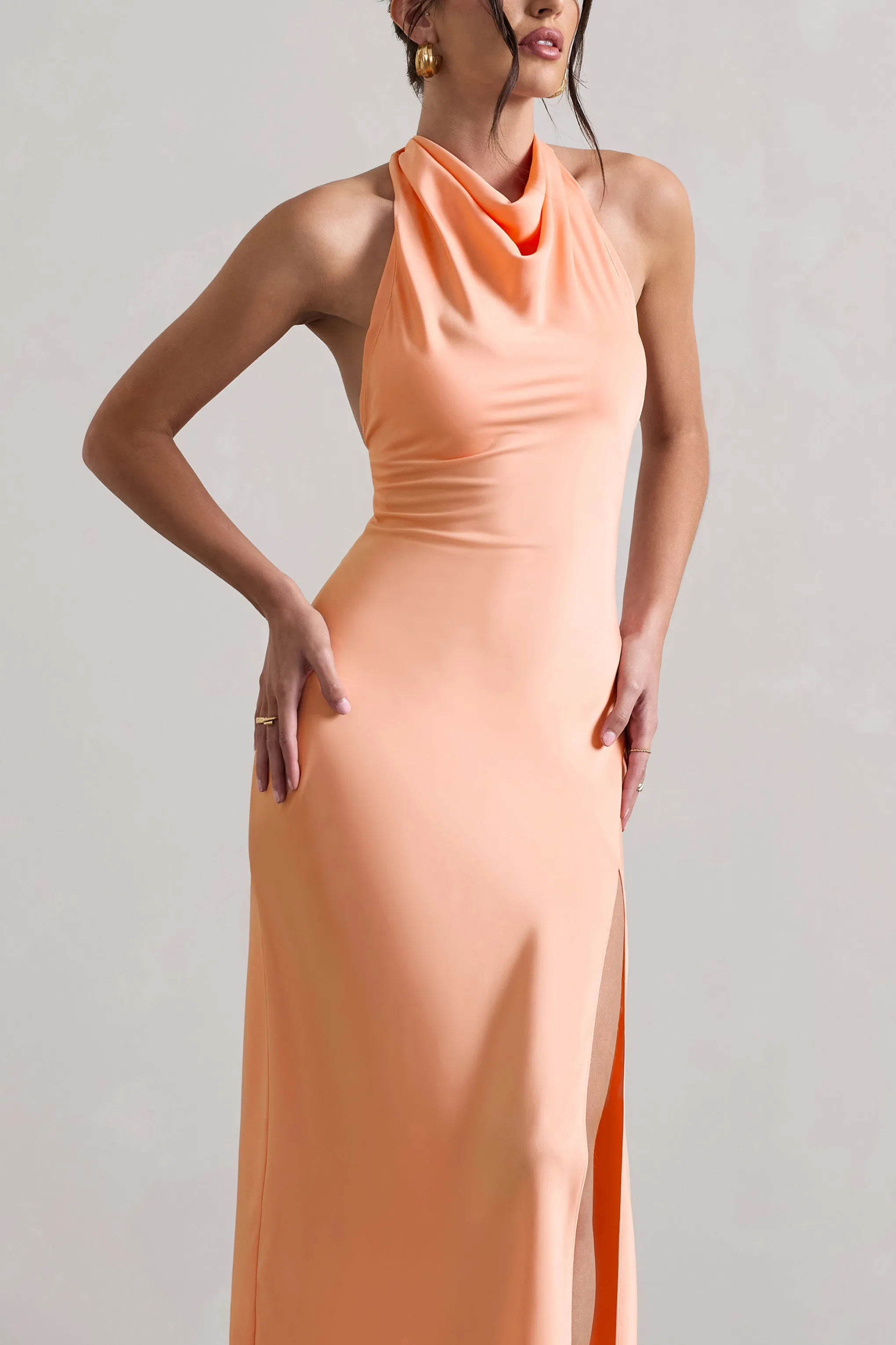 Priero | Peach Cowl Halter-Neck Open Back Maxi Dress sold by Club L London product image thumbnail 3
