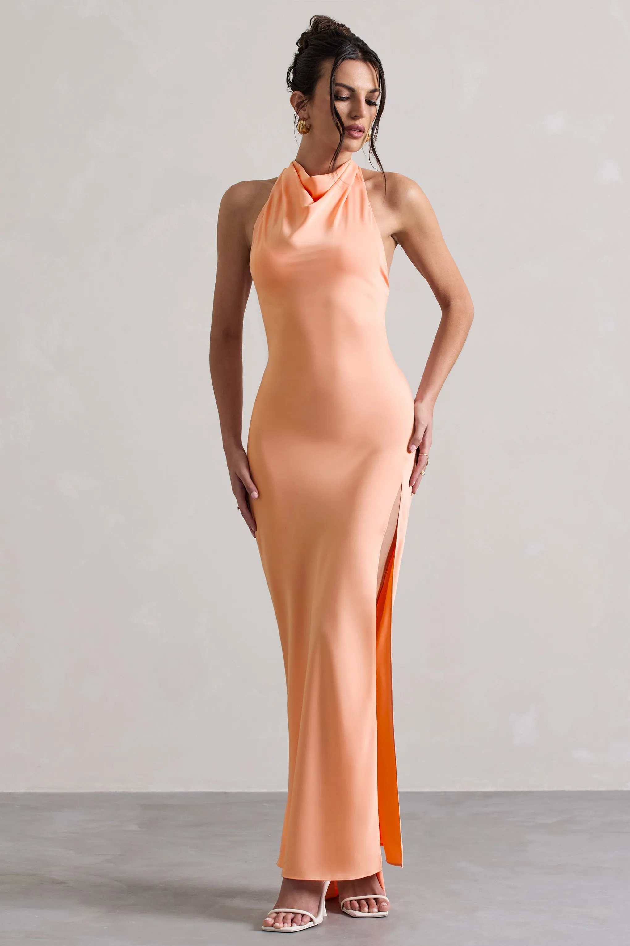 Priero | Peach Cowl Halter-Neck Open Back Maxi Dress sold by Club L London product image thumbnail 5