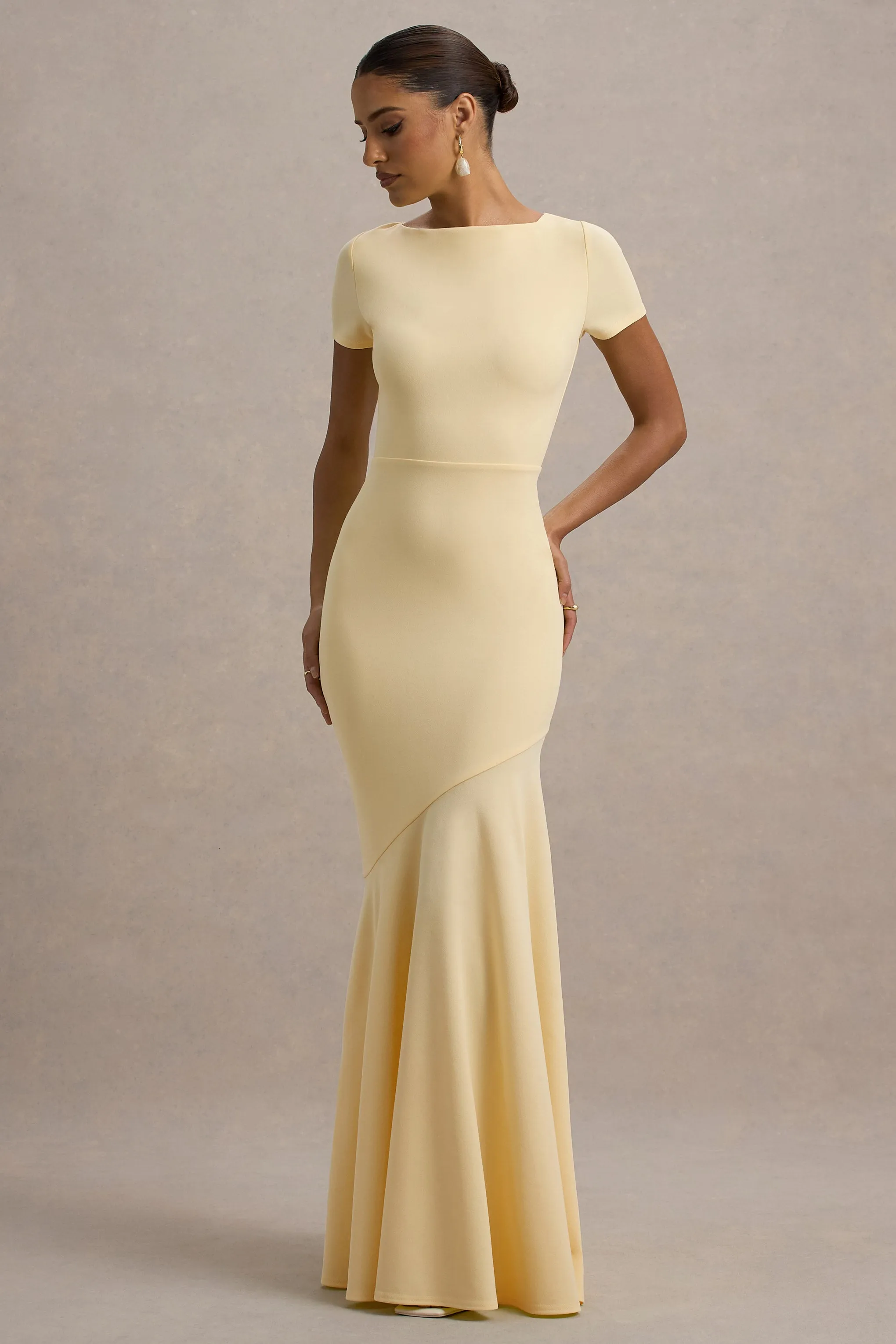 Rian | Lemon Short-Sleeve Maxi Dress sold by Club L London