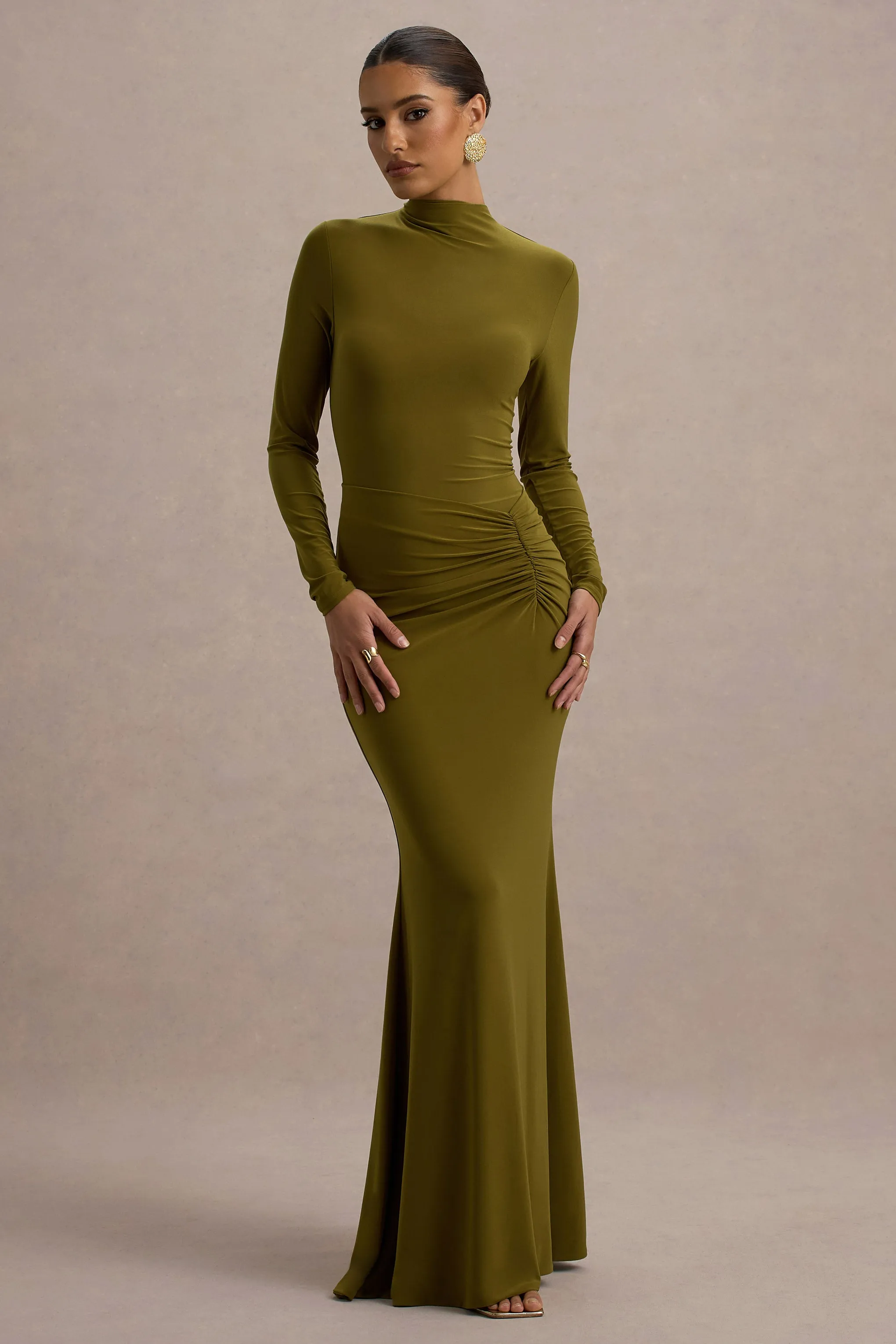 Reid | Green Long-Sleeve Gathered Maxi Dress sold by Club L London product image thumbnail 4