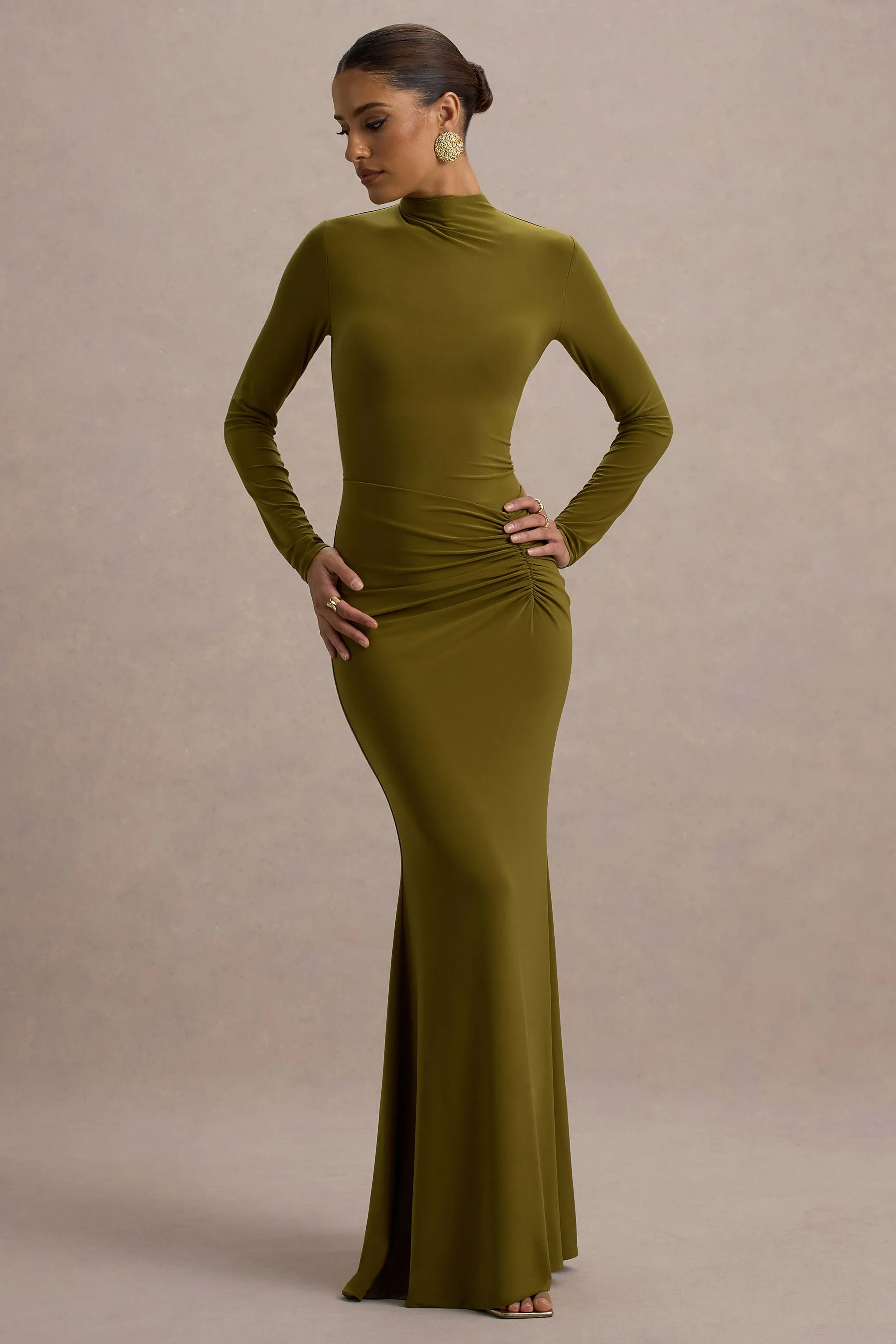Reid | Green Long-Sleeve Gathered Maxi Dress sold by Club L London product image thumbnail 5