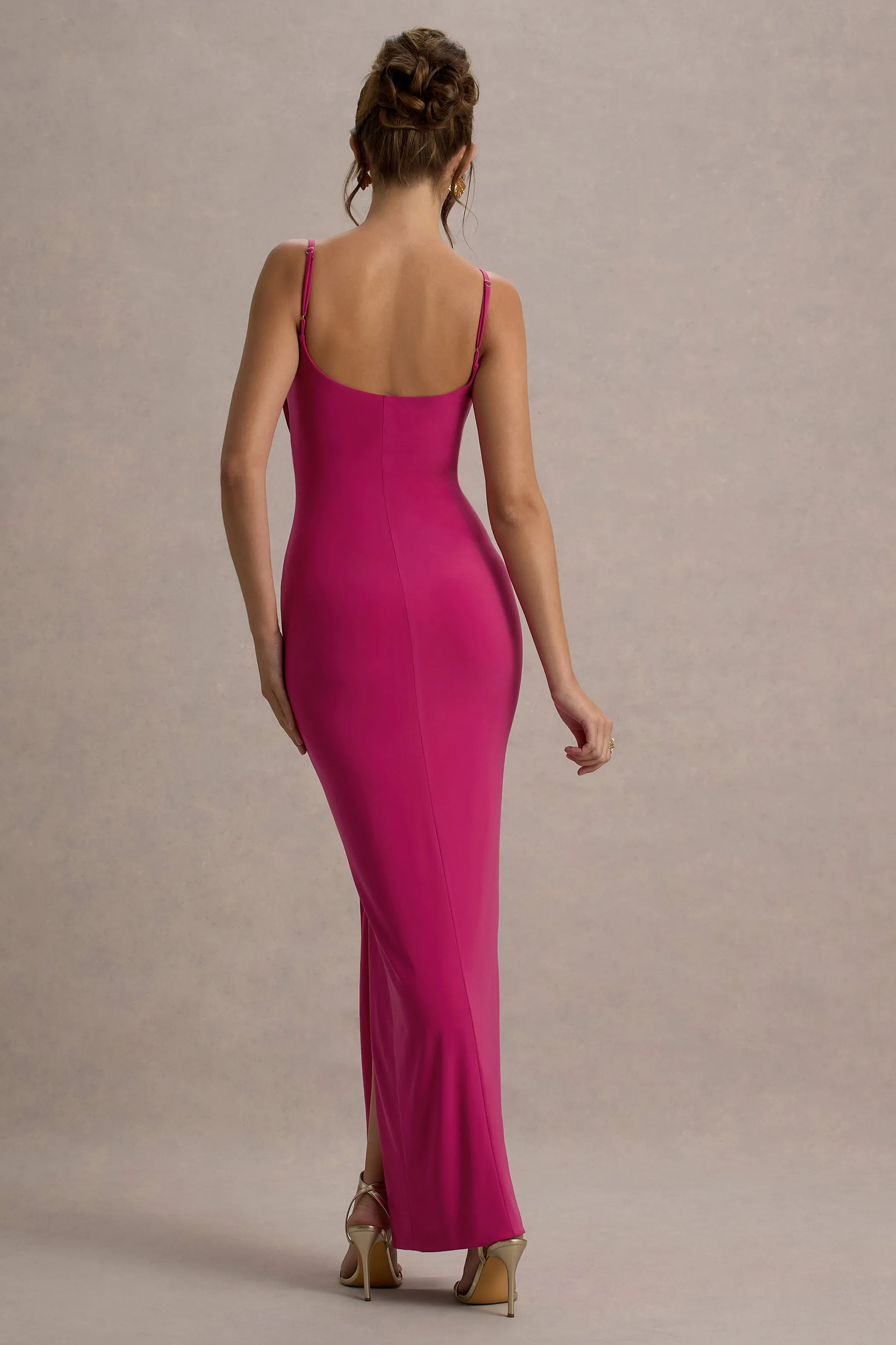 Emmalou | Hot Pink Strappy Split Maxi Dress With Bow sold by Club L London product image thumbnail 2