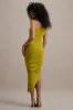 Dorit | Green One Shoulder Asymmetric Ruched Midi Dress sold by Club L London