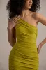 Dorit | Green One Shoulder Asymmetric Ruched Midi Dress sold by Club L London