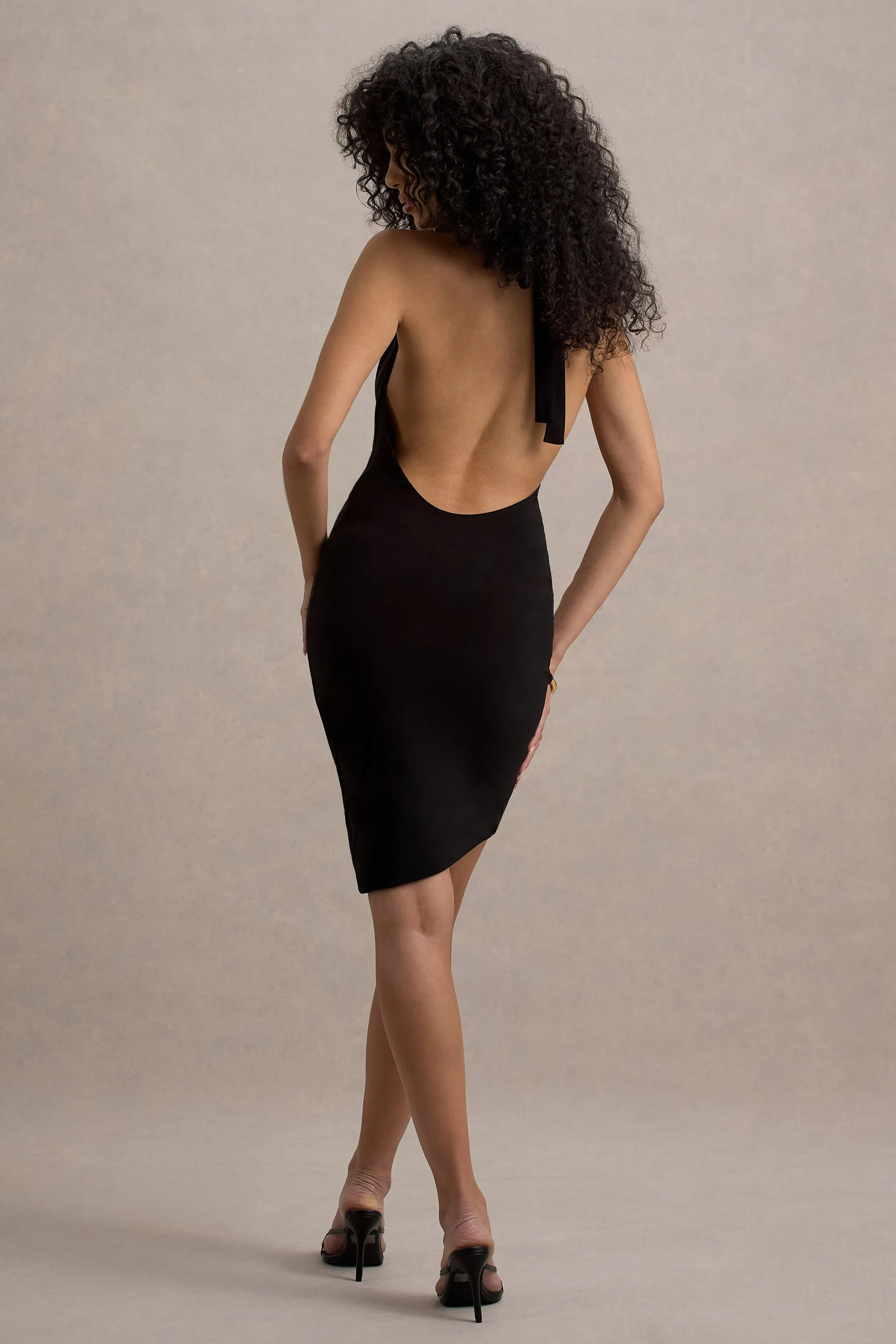Vivia | Black Plunge-Neck Ruched Mini Dress sold by Club L London product image thumbnail 2