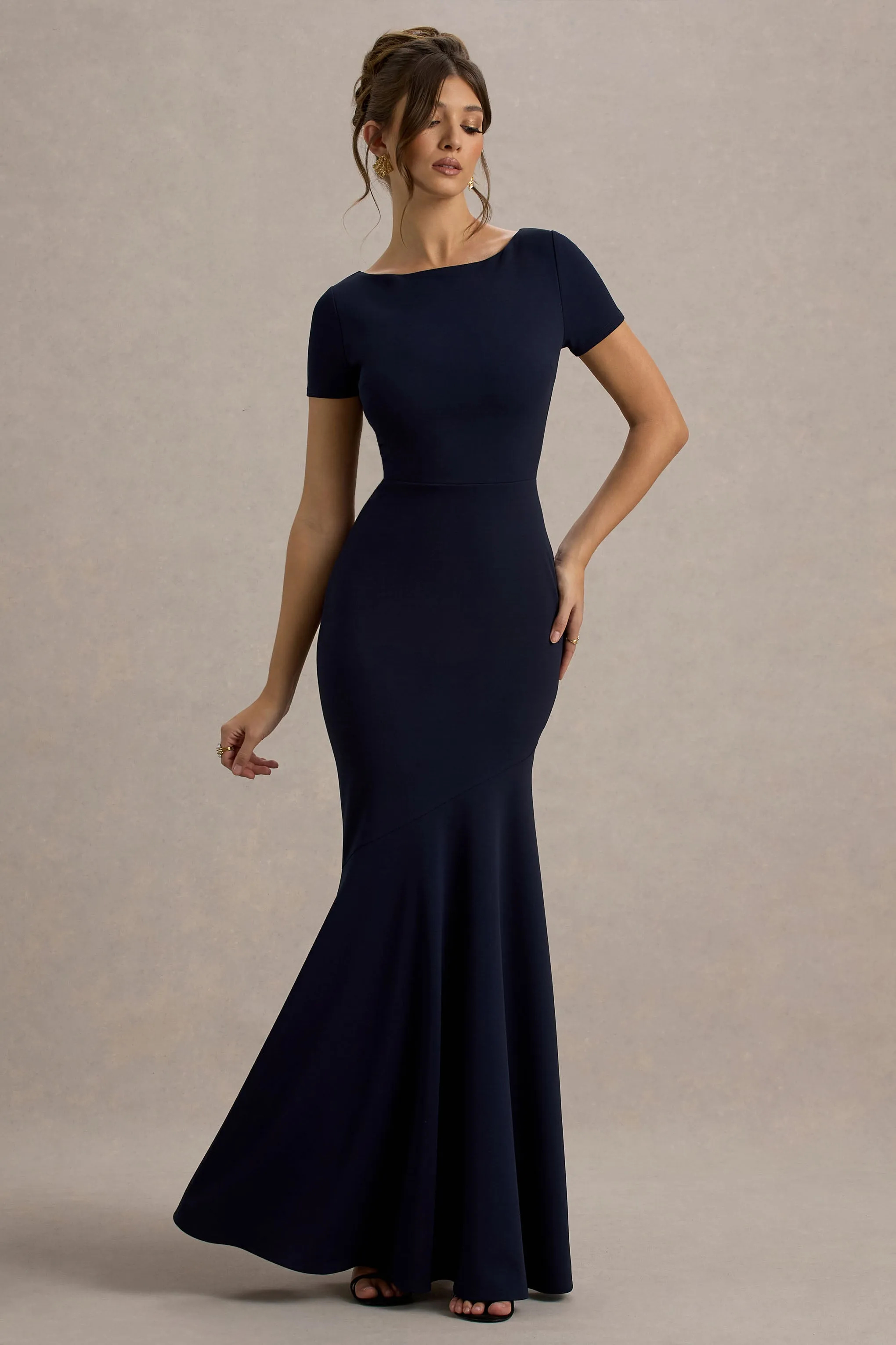 Rian | Navy Short-Sleeve Maxi Dress sold by Club L London