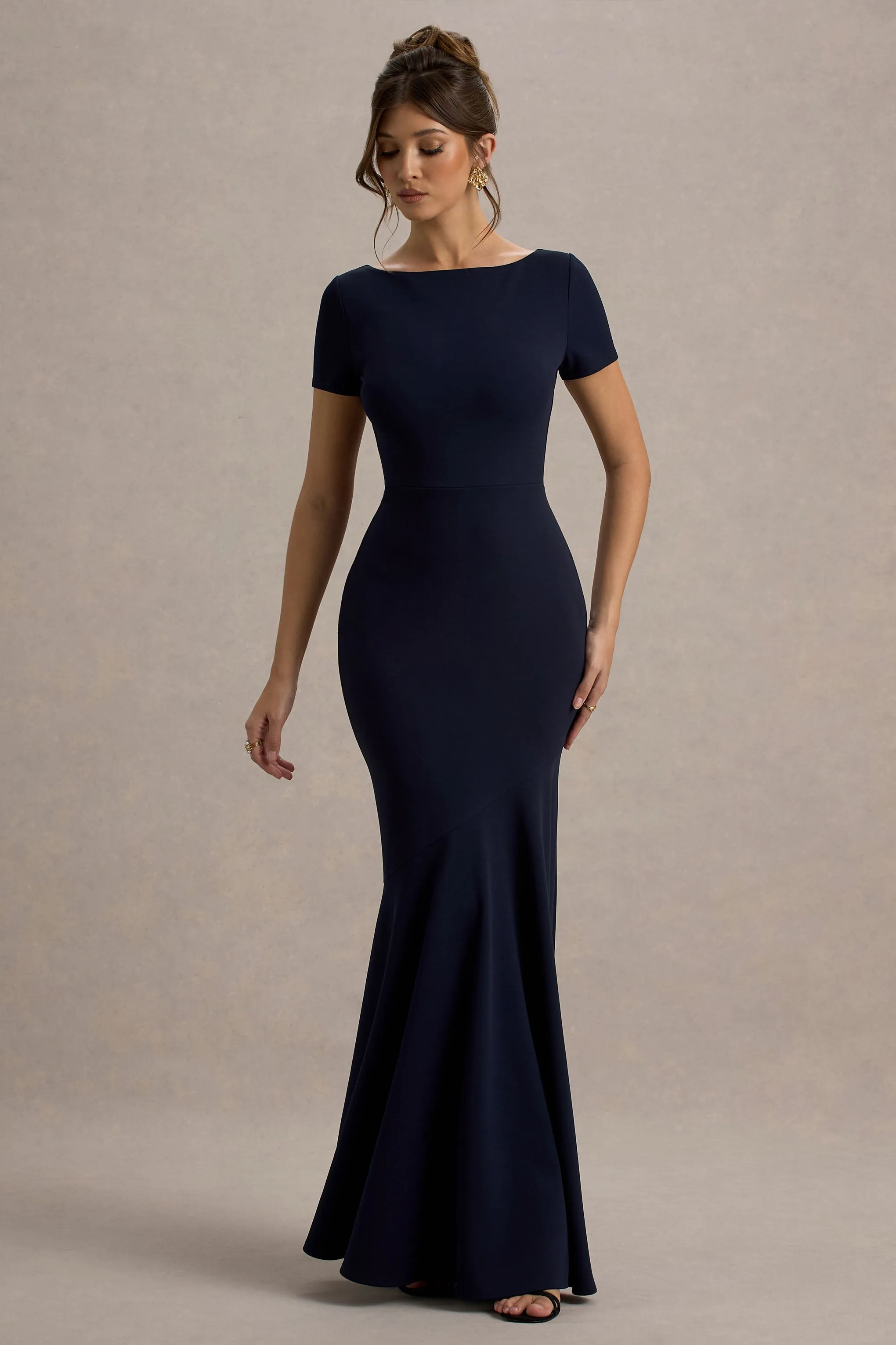 Rian | Navy Short-Sleeve Maxi Dress sold by Club L London product image thumbnail 5