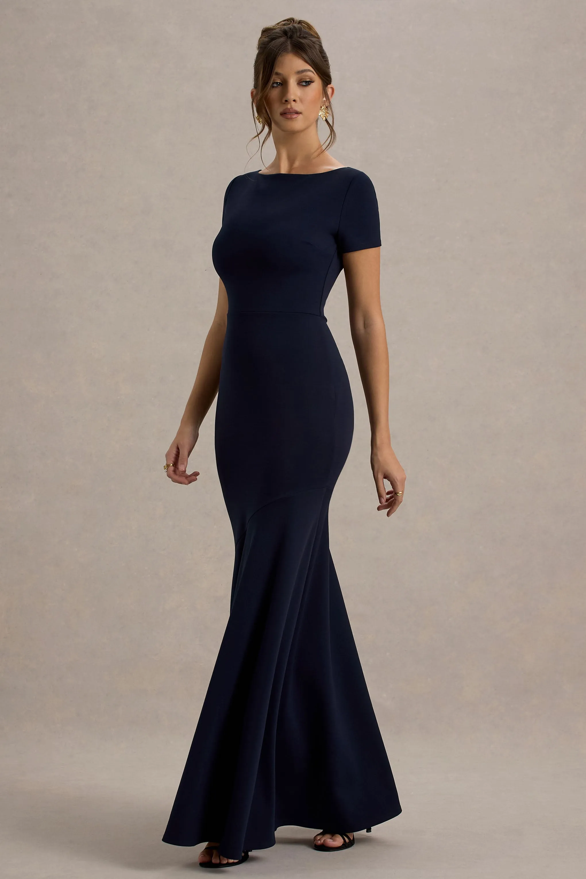 Rian | Navy Short-Sleeve Maxi Dress sold by Club L London product image thumbnail 4