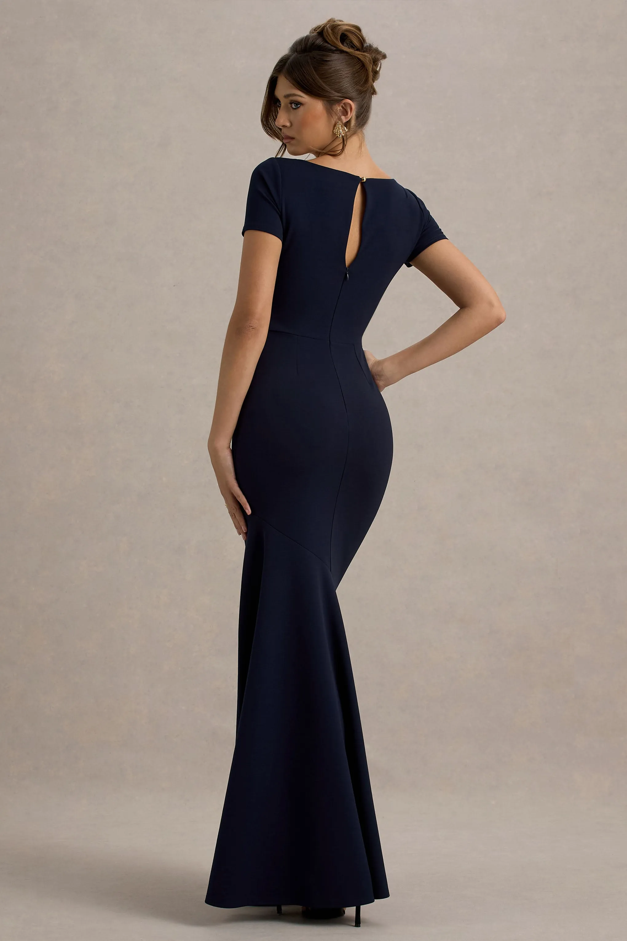 Rian | Navy Short-Sleeve Maxi Dress sold by Club L London product image thumbnail 2